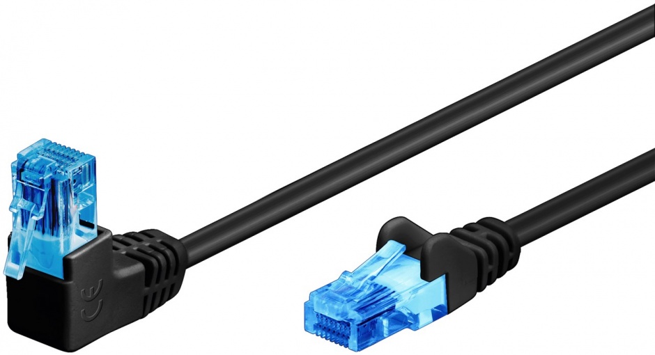 Cablu de retea cat 6A UTP cu 1 unghi 90 grade 1m Negru, Goobay G51529 conectica.ro